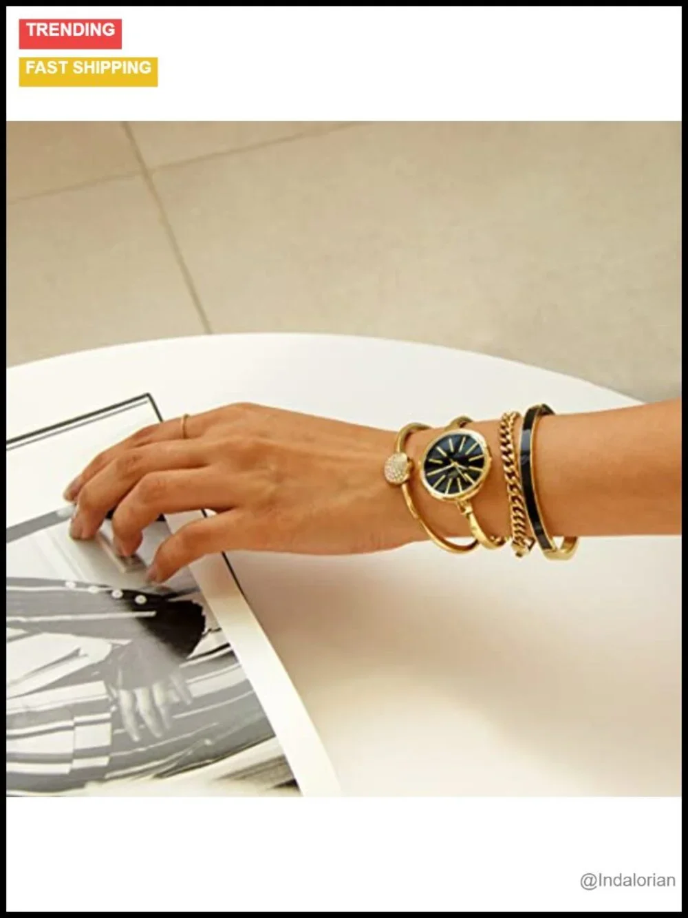 Anne Klein Gold-Tone Watch & Bracelet Set with Crystals Japanese Quartz